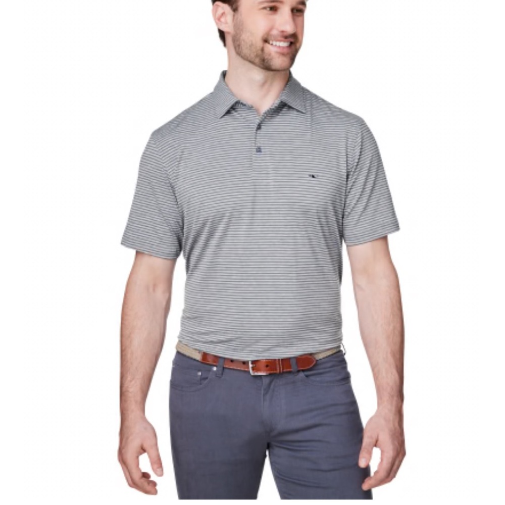 Vineyard Vines Grey Striped Polo Short Sleeve Size XL